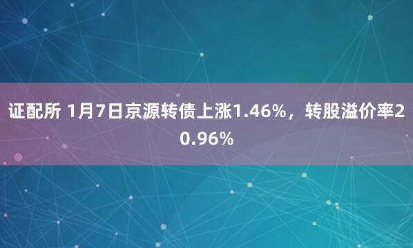 证配所 1月7日京源转债上涨1.46%，转股溢价率20.96%